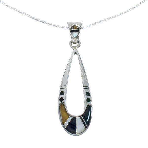 Southwest Multicolor Inlay Sterling Silver Box Chain Necklace Set JX129114